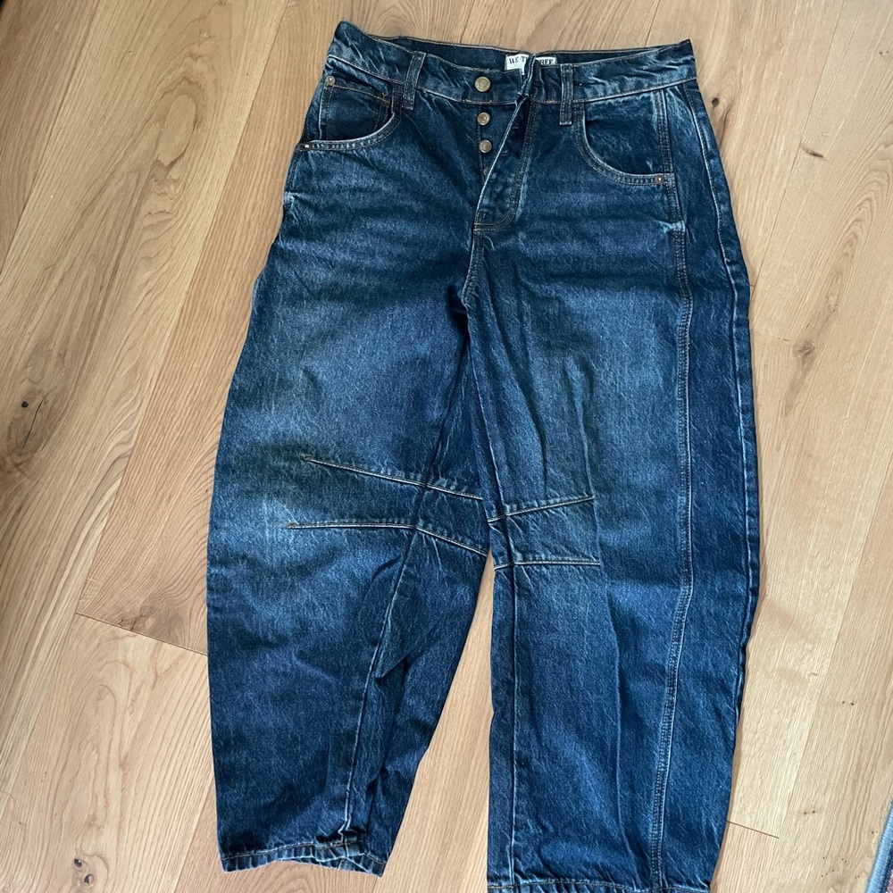 FREE PEOPLE We The Free Dark Wash Barrel Jeans